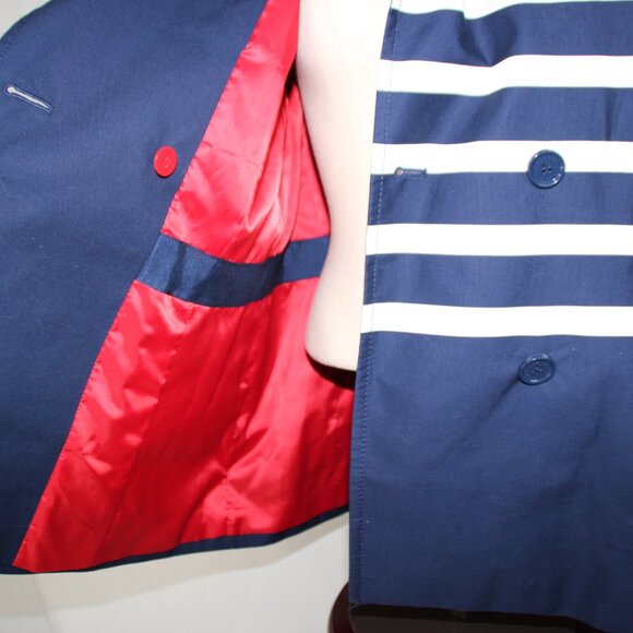 Talbots Petite Breton Nautical Navy White Stripe Peacoat Blazer Jacket Sz Large - Picture 10 of 12
